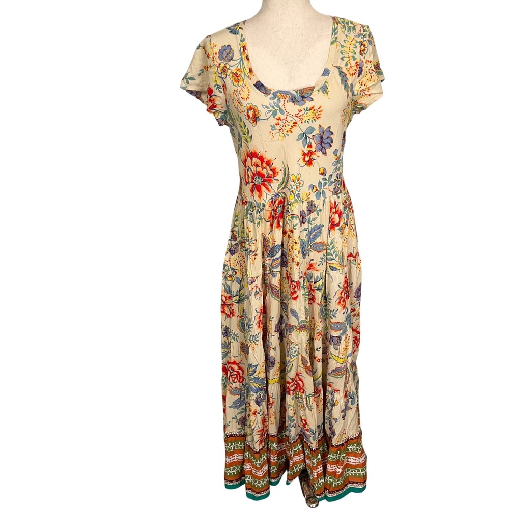 Soft Surroundings Maxi Dress Women Small Cream Floral‎ Boho Summer Romantic